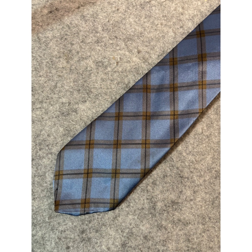 Sulka Silk Tie Mens Blue Gold Black Plaid Check Made in France Luxury‎ Necktie